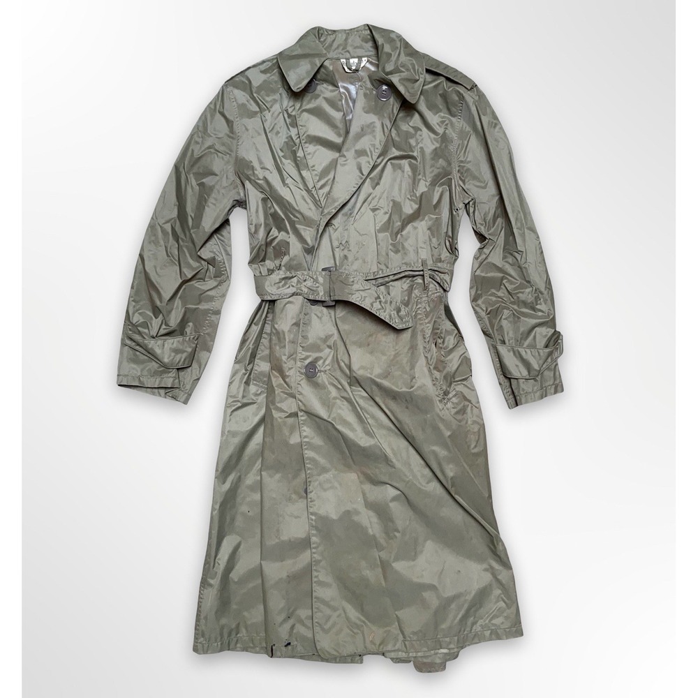 Vintage 60s USA Military Raincoat Army Men's 34 Regular Belted Iberia Taupe 179